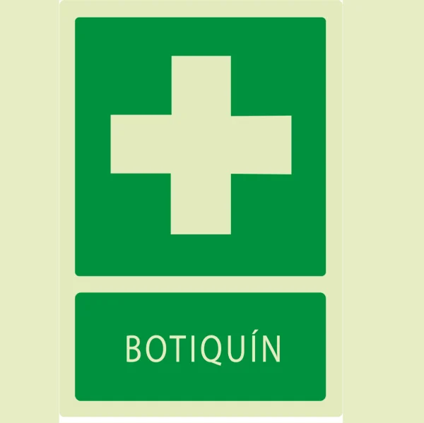 Señalética Fotoluminiscente:  Botiquin Primeros Auxilios cruz A