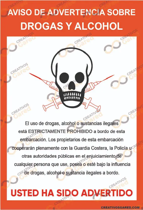 Señalética OMI Aviso de Advertencia sobre Drogas y Alcohol Guayaquil